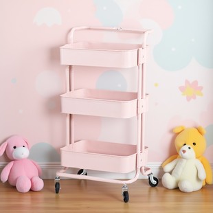 宜得家北欧风碳钢家用收纳小推车带滑轮浴室置物架客厅多层储物架