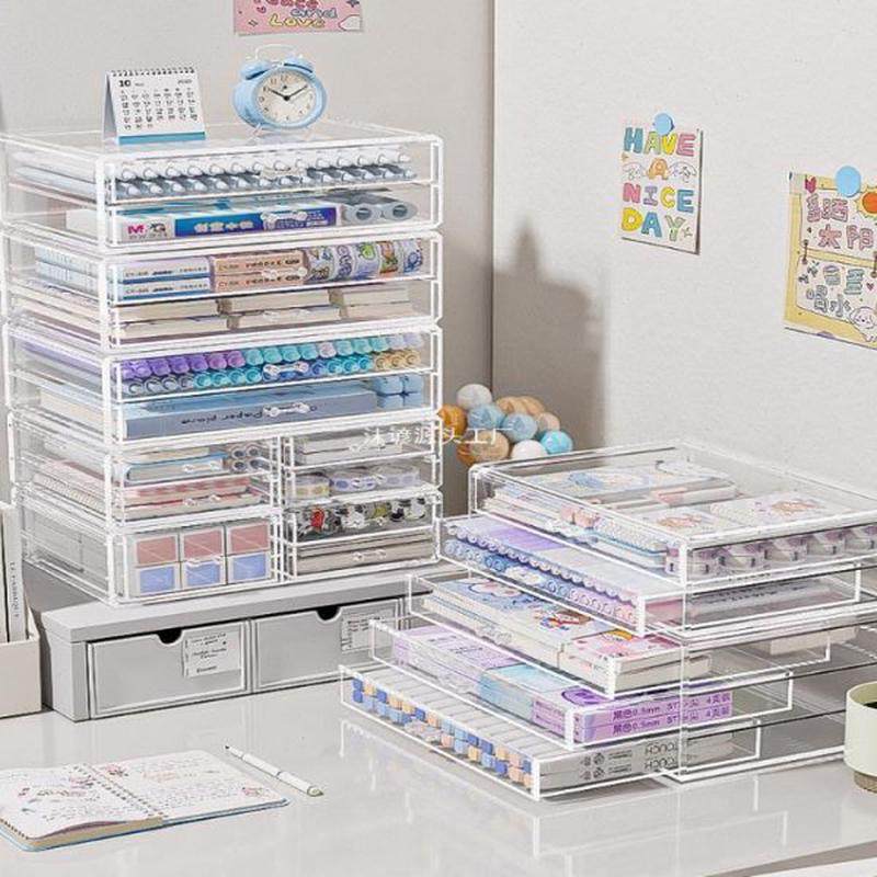 学生书桌文具收纳盒桌面大容量手帐便签本可叠加多功能抽屉整理架