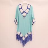 外贸新款 手钩流苏花边沙滩裙女镂空手编沙滩现货防晒波西米亚户外