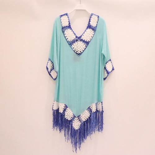 外贸新款手钩流苏花边户外手镂空编沙滩现货防晒波西米亚沙滩裙女