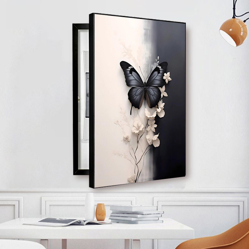 2025新款蝴蝶高级感轻奢治愈系免打孔竖款电表箱装饰画电源总开关