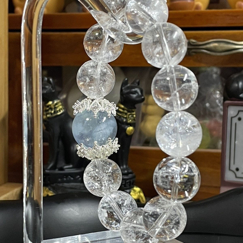 纯天然大咪数海蓝宝彩虹白阿塞白阿赛爆款天然能量手串水晶