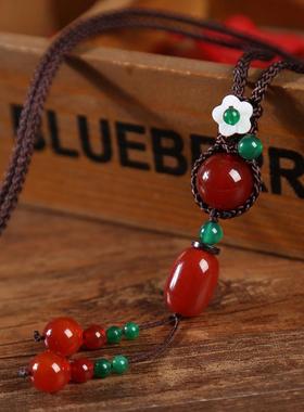 民族风百搭毛衣链女士长款夏季简约玛瑙项链个性复古挂饰衣服配饰