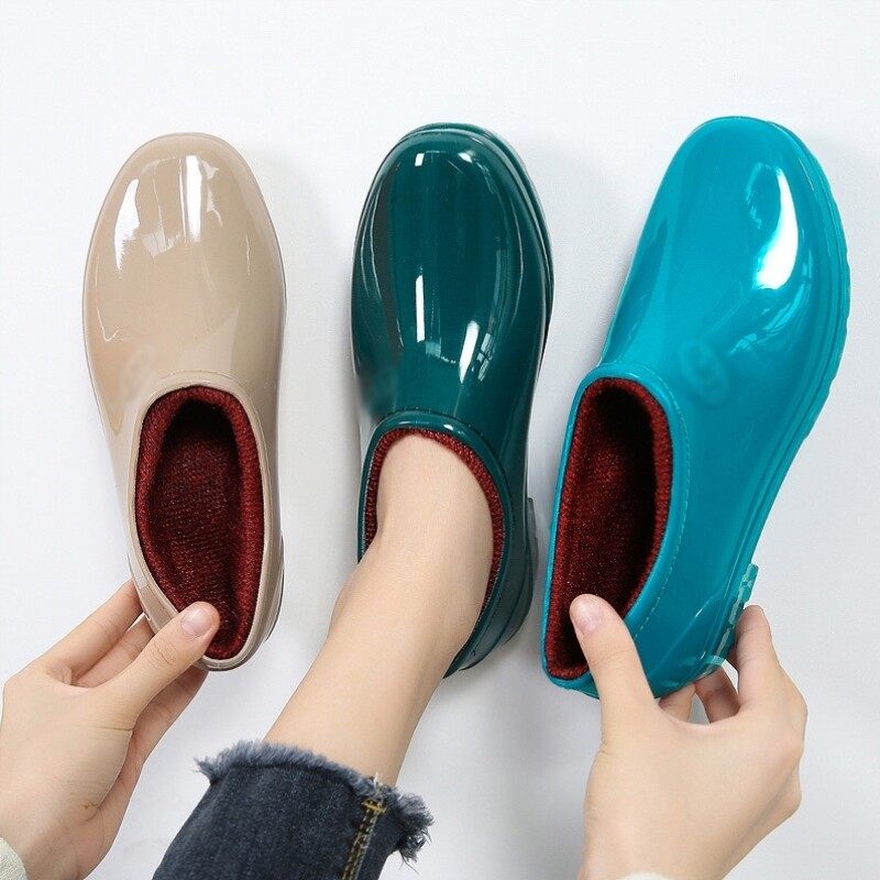 新品牛筋底雨鞋女浅口水鞋防水防滑加绒短筒低帮工作厨房劳保鞋胶