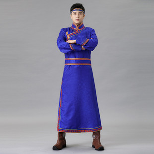 新款 少數(shù)民族服傳統(tǒng)蒙古袍長(zhǎng)袍舞臺(tái)表演出舞蹈服 男士 蒙古族服裝