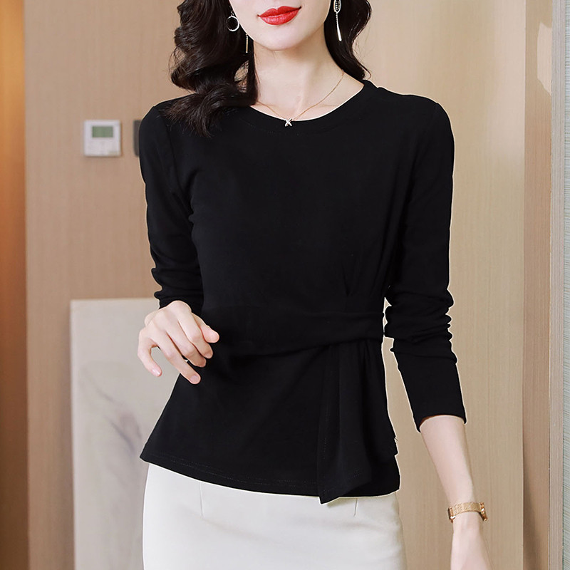 新品长袖t恤女士春秋季2025年新款纯棉爆款洋气修身遮肚气质小衫