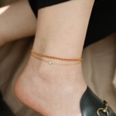 不掉色 双层编织红绳锆石脚链脚绳女叠戴小众设计感高级礼物时尚