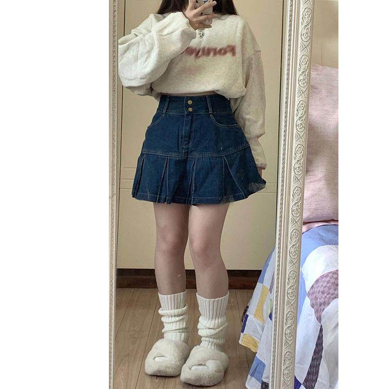 百褶牛仔女夏季大码胖mm遮肚显瘦梨形身材a字,女装/女士精品,半身裙,淘宝优惠券,粉丝福利购,淘宝优惠卷