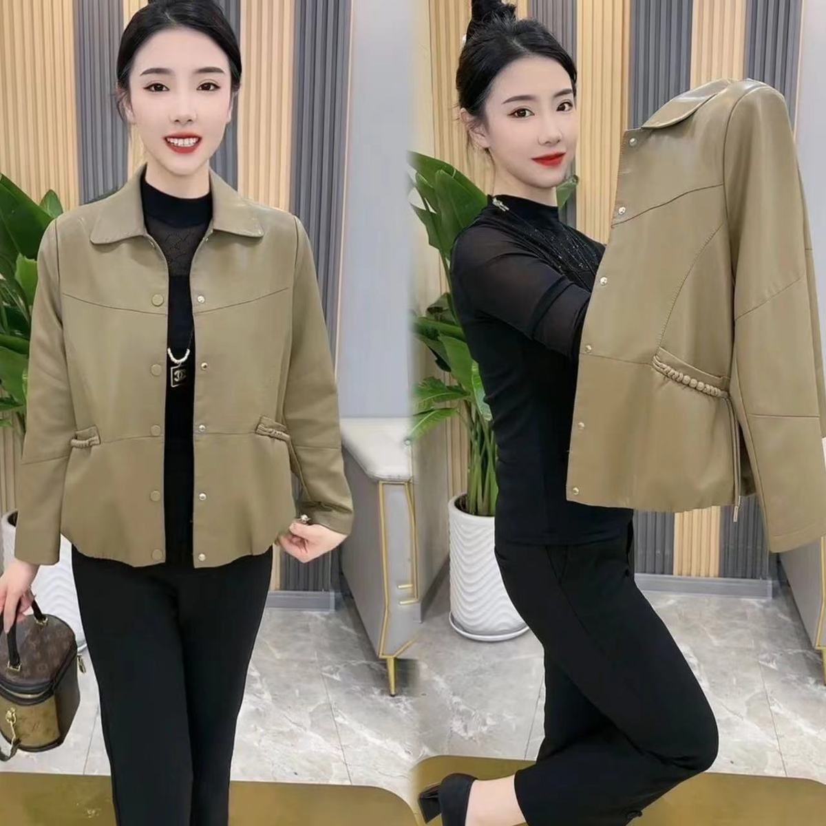 中年妈妈春秋新款皮衣时尚洋气薄款中老年女春装短款
