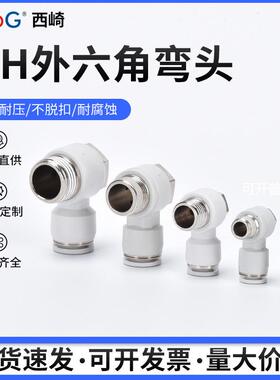 西崎白色PH8-02外六角两通气动接头4/6/10/12螺纹快速接头弯头