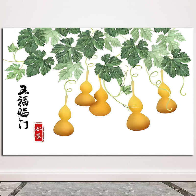 新中式五福临门年画客厅装饰画背景墙壁画布艺挂画吉祥高照风水画图片