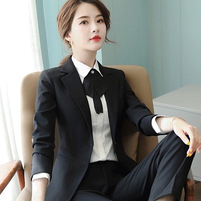 高货速发高端灰色西装套装女春秋职业装气质女神范物业客服工作服