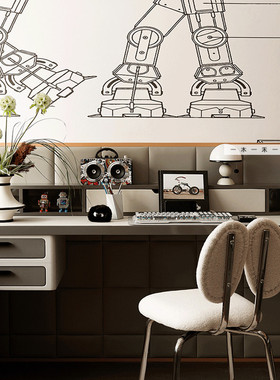 简约现代样板间儿童房软装摆件高级感男孩房书桌机器人搭配装饰品