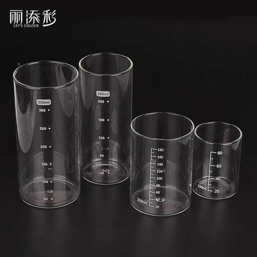 丽添彩玻璃杯80ml 180ml烧杯家用加厚耐高温加热刻度量杯实验器材