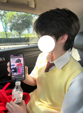 dk日系制服黄色秋冬毛衣马甲jk少年感男女针织衫背心马夹无袖坎肩