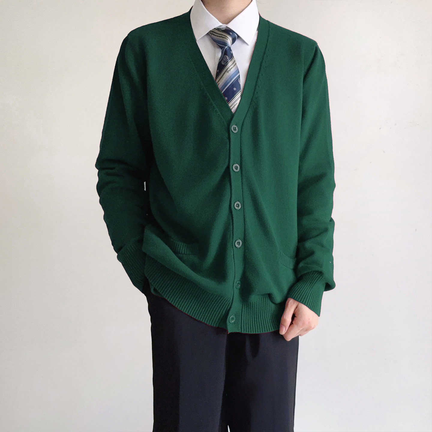 dk制服jk墨绿色毛衣开衫外套百搭男女内搭小个子高级感简约针织衫