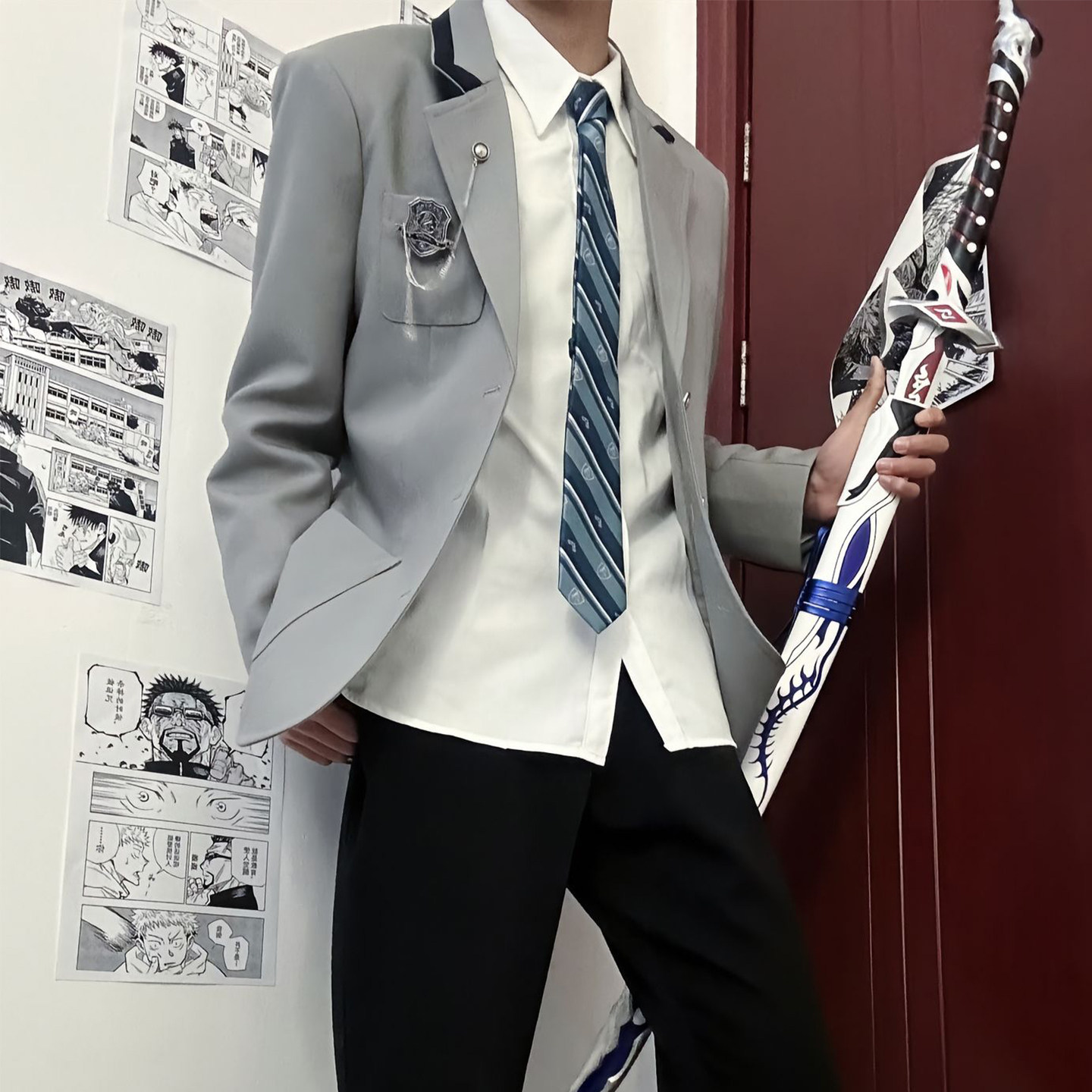dk日系制服男灰色休闲西装套装学生青少年帅气高级感徽章西服上衣