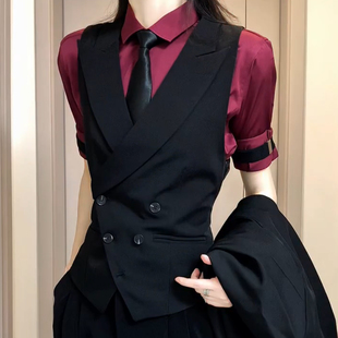 轻奢西装马甲帅气男女双排扣修身英伦高级感中性风禁欲系背心马夹