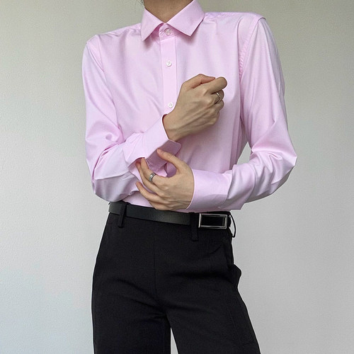 优雅中性风男女粉红色长袖衬衫