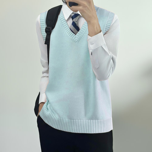 dk日系制服薄荷色马甲针织背心
