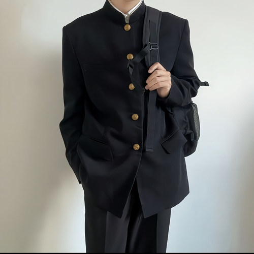 dk日系制服男黑色立领西装套装