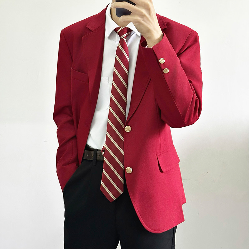 DKJK制服男女同款情侣红色西服外套本命年高级感痞帅时尚西装套装