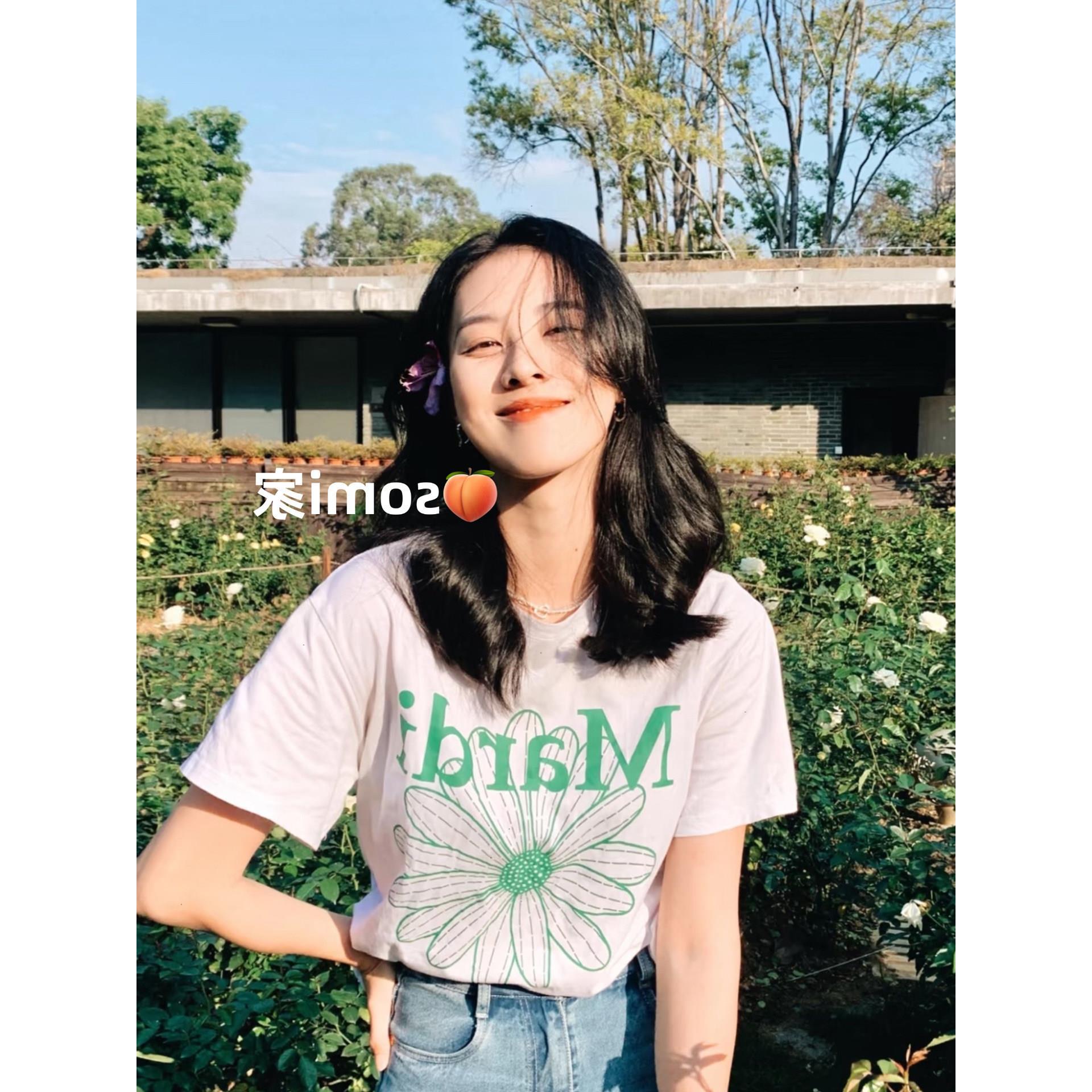 somi家 韩国直售Mardi雏菊短袖女t恤刺绣宽松腊肠狗印花金高银夏图片