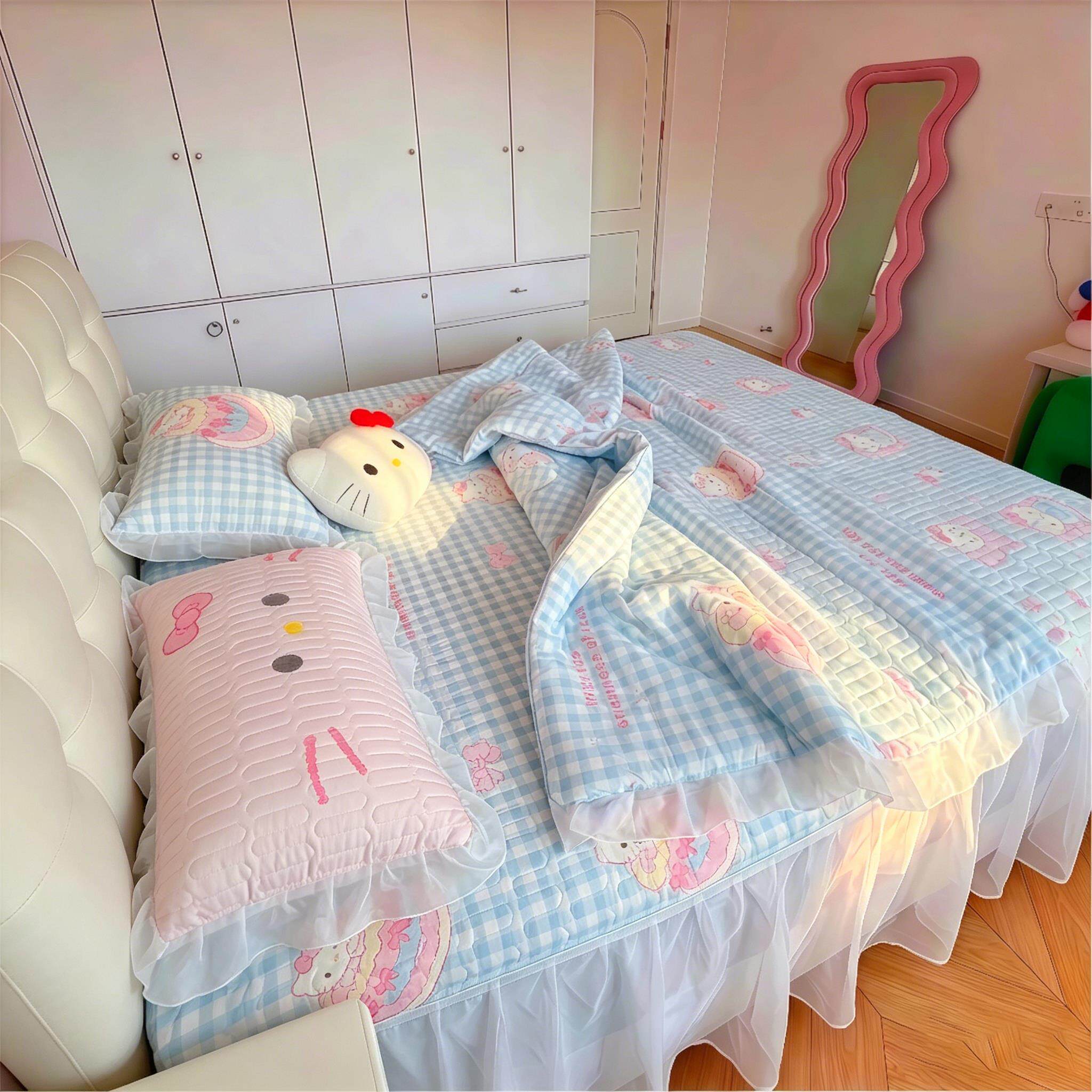 乳胶凉席四件套夏季家用冰丝空调席床上三件套可机洗凉感凉席床垫