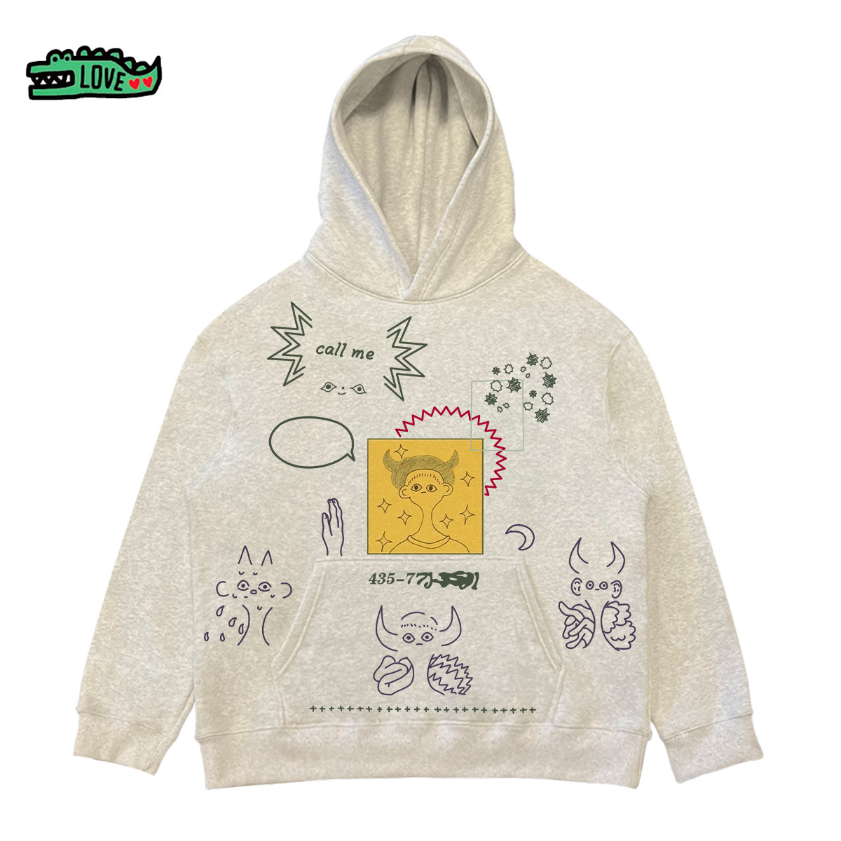 美式复古卡通ins风做旧手绘随性设计感艺术系宽松无性别连帽卫衣