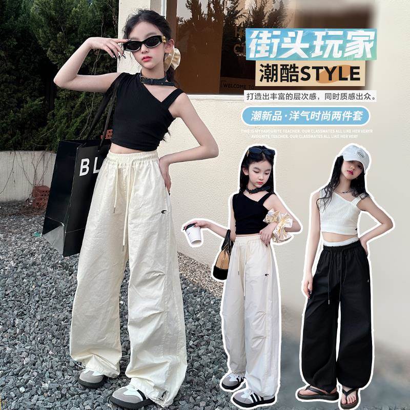 商场同款女童夏季网红时髦背心外穿7儿童短款吊带工装裤套装夏款