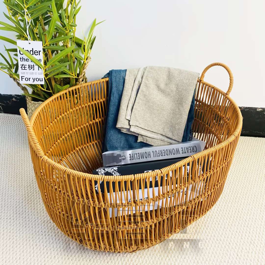 W118日系简约风仿藤防水卧室衣服收纳筐玩具杂物脏衣篮50.5*40*29