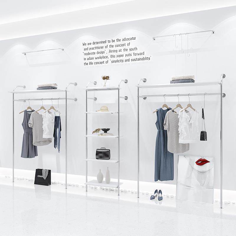 服装店上墙展示架简约轻奢衣服不锈钢拉丝服饰创意女装陈列货架