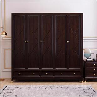 美式轻奢樱桃木实木衣柜四门五门现代简约大衣橱卧室成套组合家具