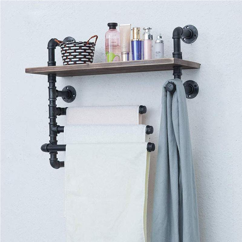 美式复古工业风水管毛巾架 壁挂打孔置物架 浴室上墙多层架子