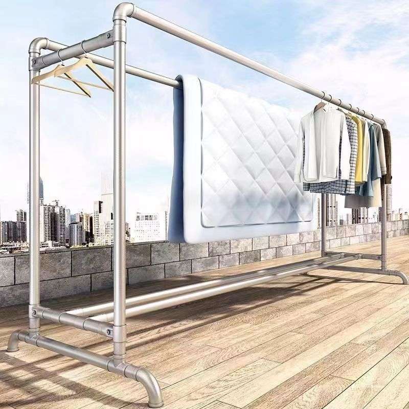 钢管晾衣架落地超厚挂衣架卧室家用晒衣服架子阳台天台凉衣杆