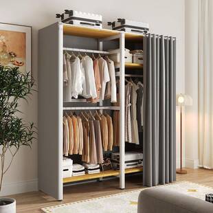 简易衣柜结实耐用钢木组合衣柜出租房钢架结构金属布衣柜家用卧室