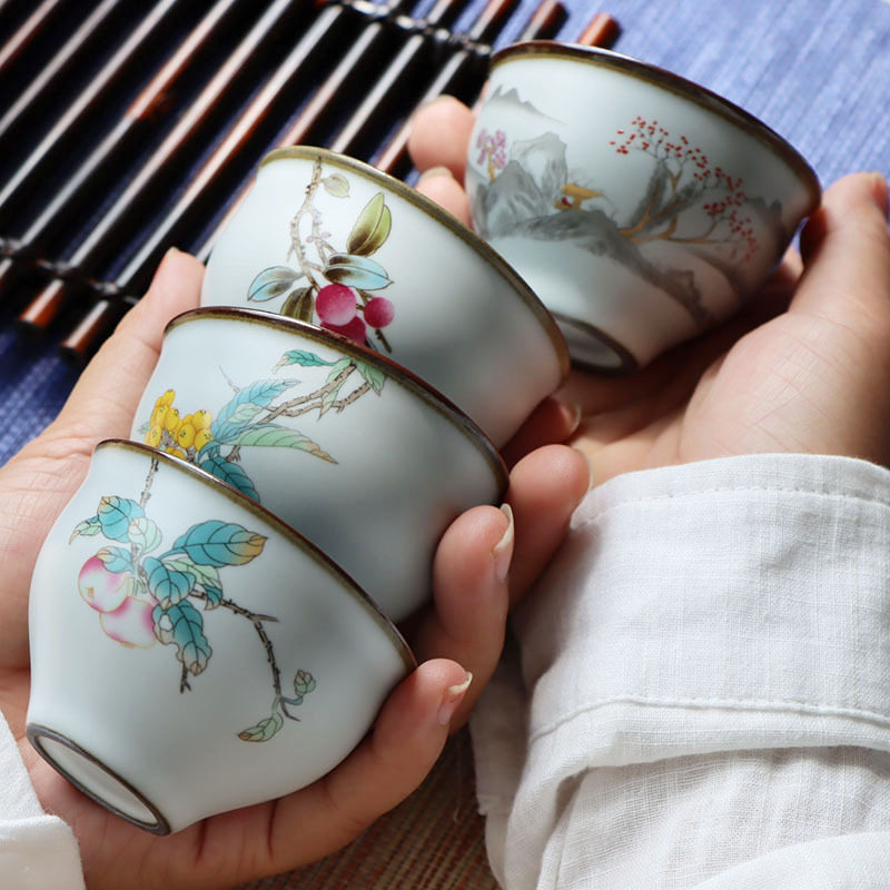可开片裂纹月白汝窑品茗杯陶瓷茶盖碗