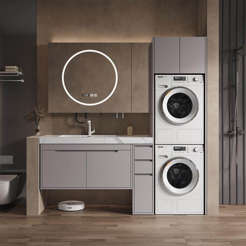 双洗衣机烘干机阳台一体柜卫生间组合上下平放叠放柜洗手池盆岩板