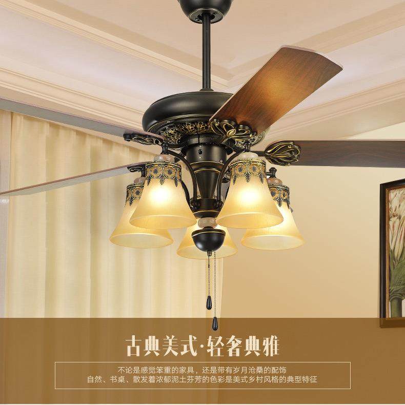 美式乡村复古餐厅吊扇灯欧式仿古电风扇灯0客厅带LED的风扇吊灯