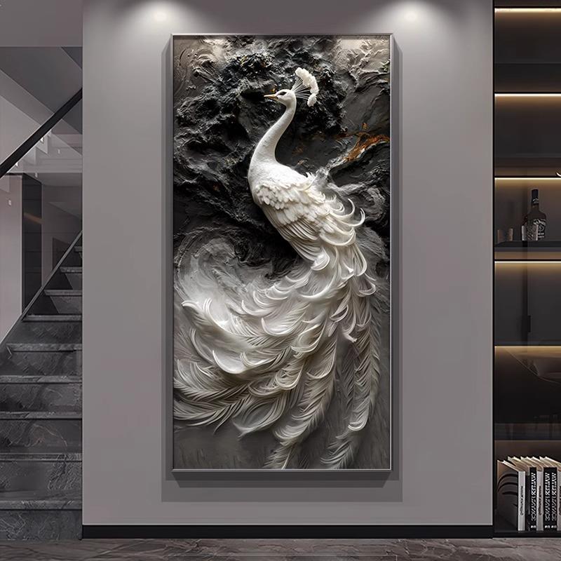 高级感浮雕立体肌理画孔雀挂画入户进门玄关装饰画走廊过道墙壁画图片