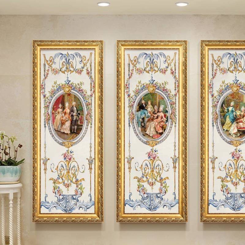 三联装饰画客厅挂画走廊过道玄关油画宫廷人物画欧式简欧壁画