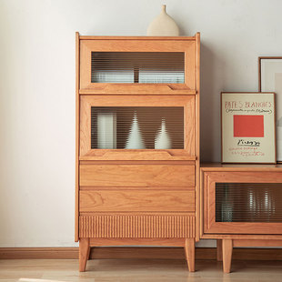 北欧樱桃木电视柜 全实木黑胡桃木现代简约轻奢型边柜翻门储物柜