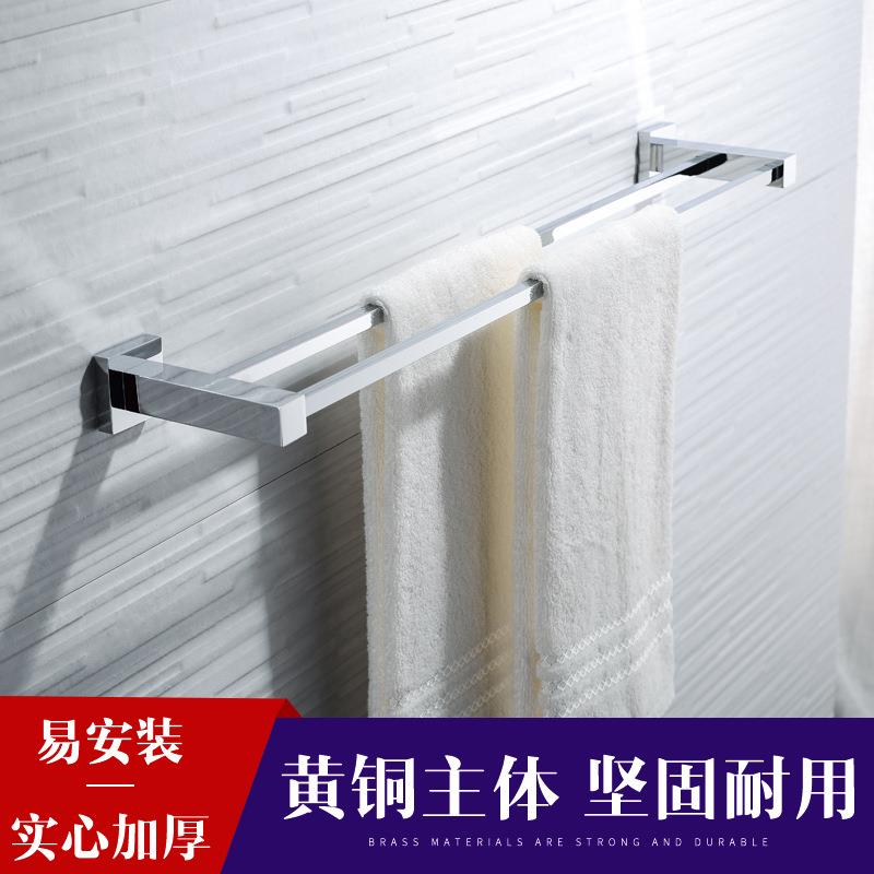 进口浴室加厚全铜毛巾杆加长挂件挂毛巾架卫生间挂杆双杆
