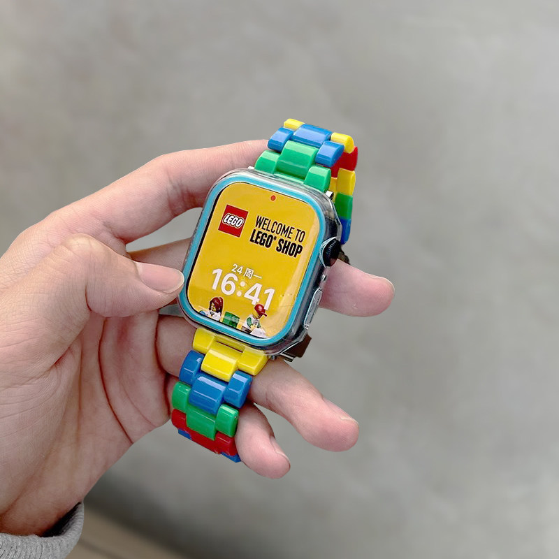 适用iwatchs10乐高拼色DIY表带