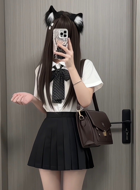 姬物语36cm狗短JK超短裙制服纯色毕业照黑色百褶裙女夏学院风灰色