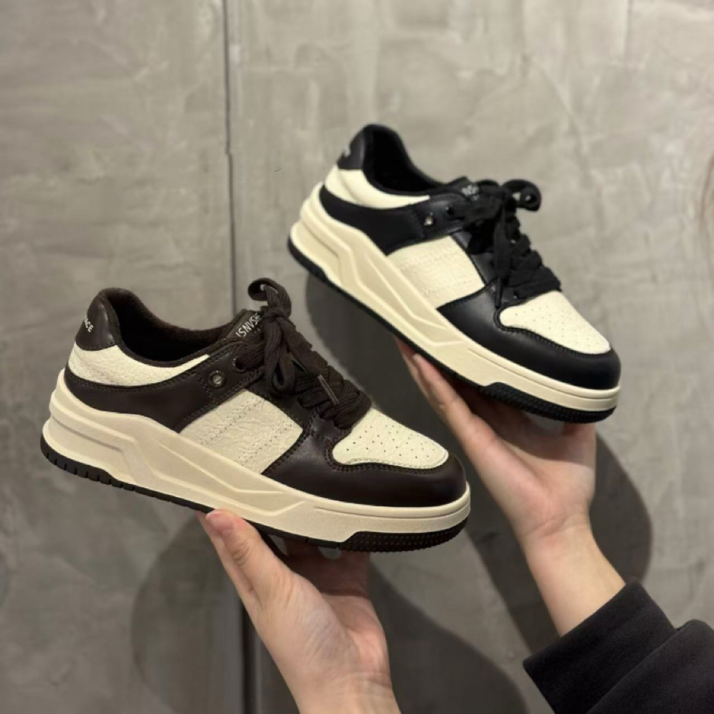 S路花语秋冬款断码加绒板鞋百搭系带休闲熊猫鞋舒适棉鞋80-3585