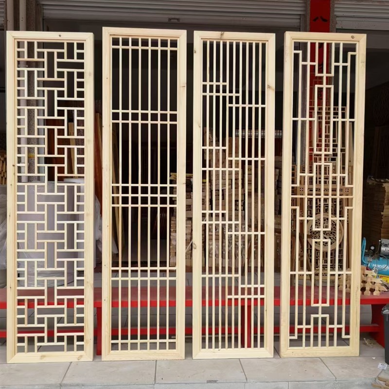 仿古门窗花格中式实木门中式电视背景墙玄关隔断屏风背景墙定制