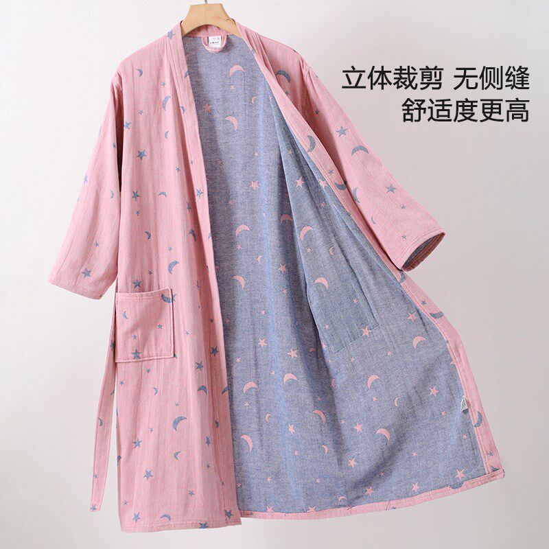 纯棉纱布浴袍女双层薄款春夏季成人男可穿浴巾吸水速干洗澡浴衣