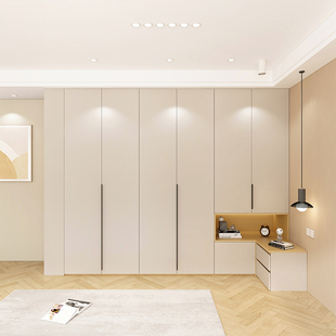 家用卧室原木奶油风衣柜带床头柜柜子衣帽间一门到顶衣橱l型衣柜