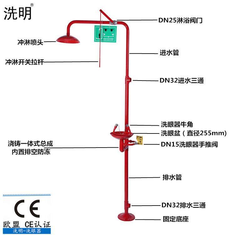 验厂洗眼器医药化工用304不锈钢喷ABS脚踏复合紧急冲淋双口洗眼器